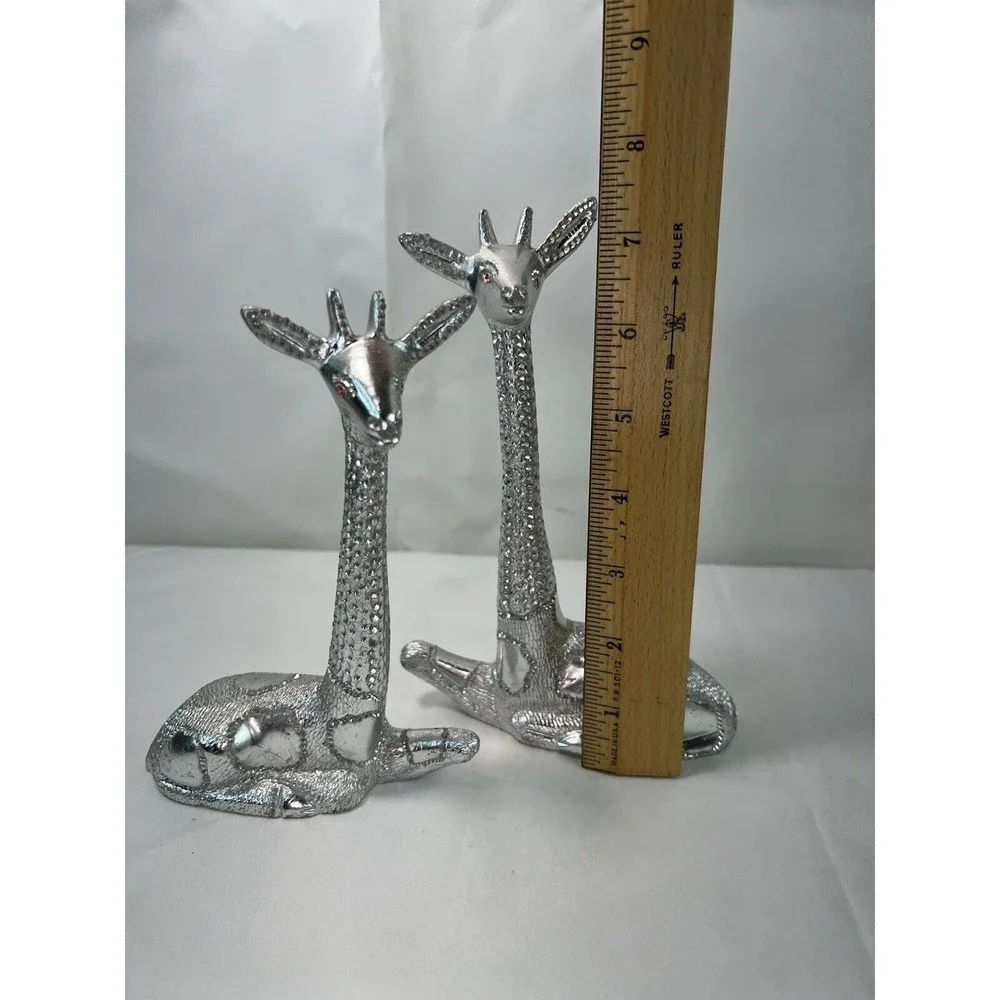 Set Of Vtg Poompuhar Indian‎ Folk Art Decorative Giraffes Silver Tone 7.5”